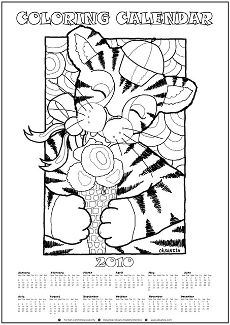 Free Printable Coloring Calendar 2010 With Cute Tiger