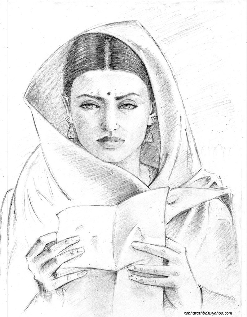 Portrait Sketch Of Aishwarya Rai, Size: A4 Size