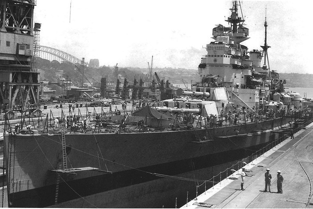 Oct. 1945: HMS KING GEORGE V in the Captain Cook Dock Sydney  - RAN Historical.