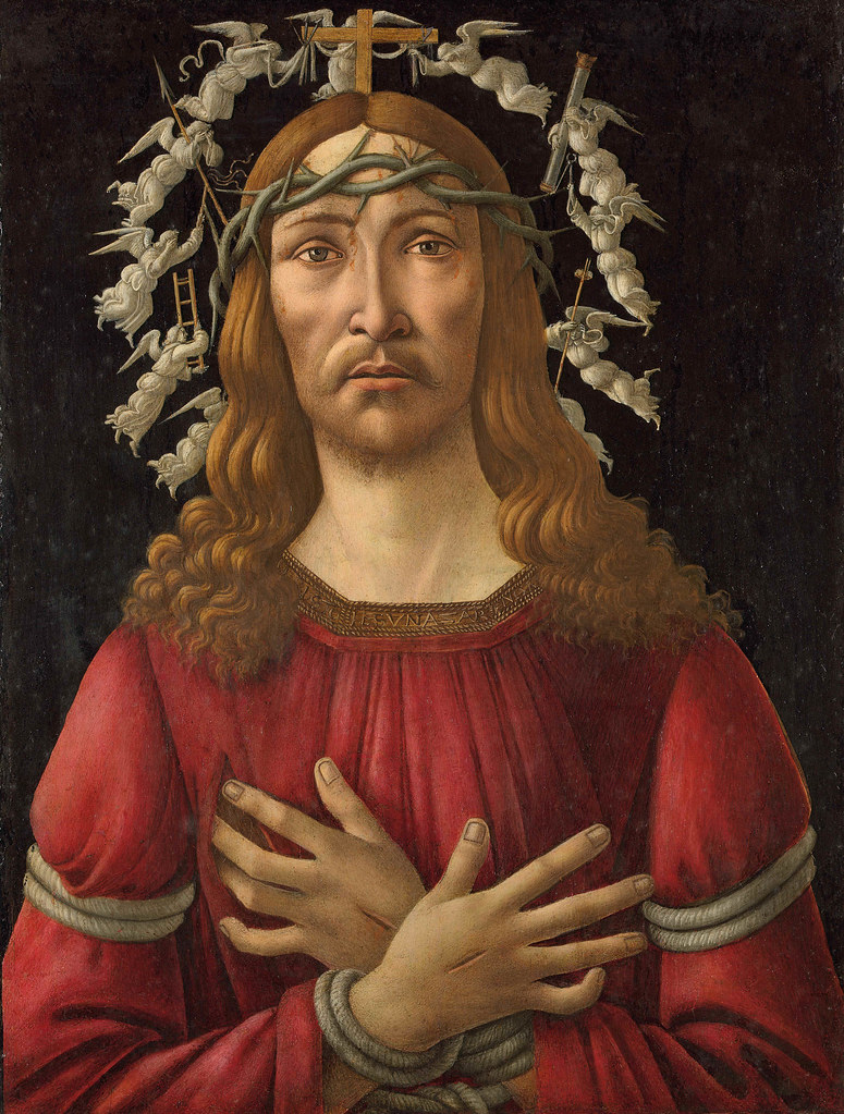 Sandro Botticelli: Christ as the man of sorrows with a halo of angels