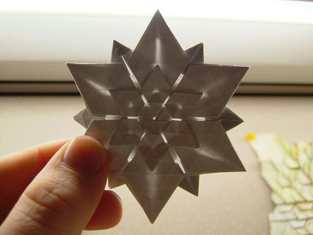 Two-sided sequential hex star (star twist, version 2), reverse, backlit