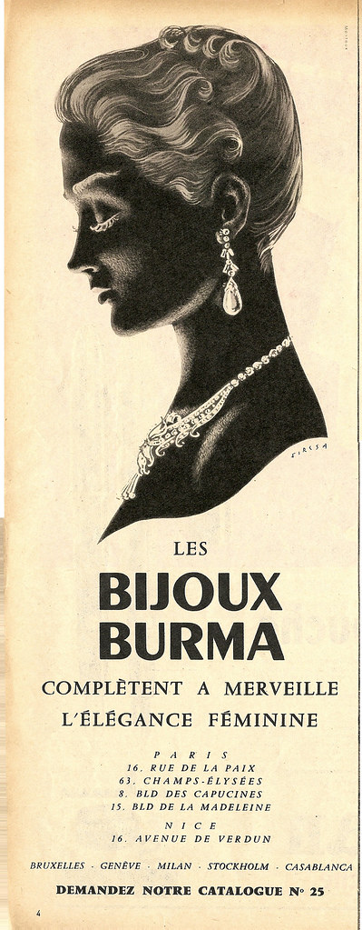 Pilgrim Dated Oriental Bijoux Burma Jewelry Advert | "Paris Match" magazine, 1954 | Flickr
