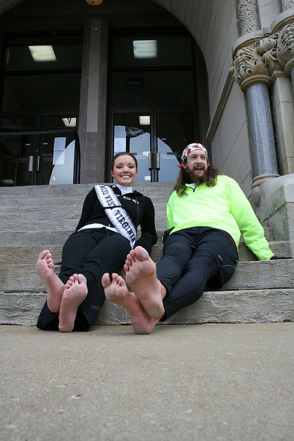 Miss WV Erica Goldsmith and Tellman on the steps of the Wood County Commission building