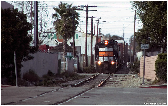 Pacific Harbor Line 103 approaching McFarland Street - Wilmington