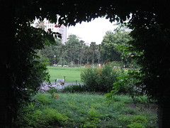 Looking a square out of an opening at Hibiya Park