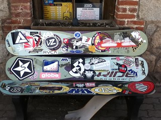 Sweet Snowboard Bench | This was outside a charming little b… | Flickr