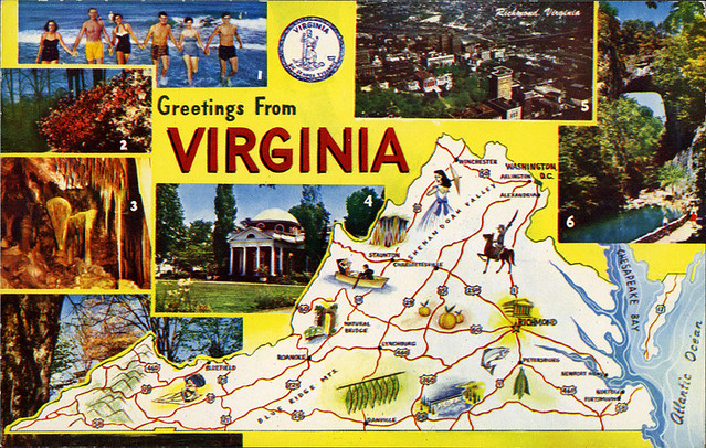 postcard - Virginia map