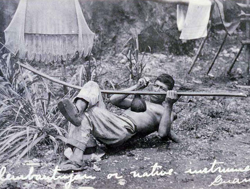 The traditional posture for playing the belembaotuyan was reclined with the gourd upon the abdomen as seen in this photo taken before World War II.

Judy Flores
