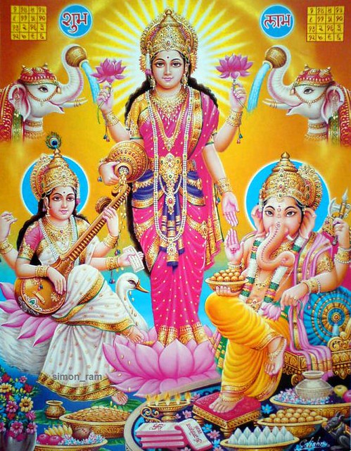 Lakshmi Maa, Saraswati Maa and Ganesha