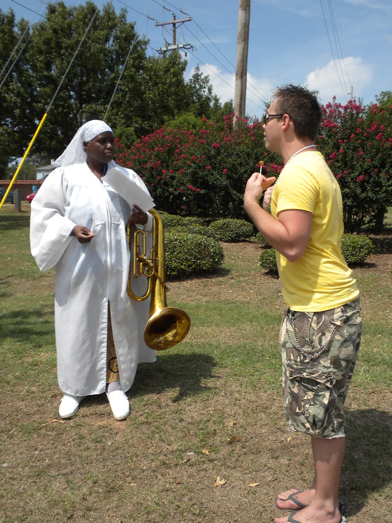 Blowing Gabriel's trumpet.