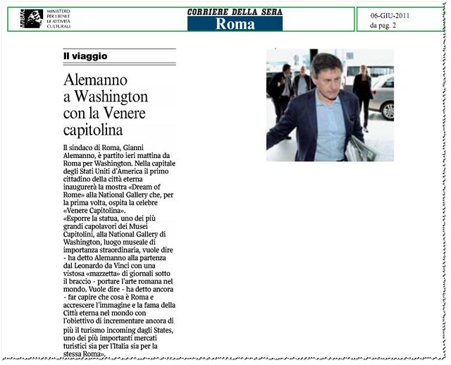 Roma, Il viaggio - Alemanno a Washington DC con la Venere Capitolina. Corriere della Sera (06/05/2011), p.2. & alemanno 2.0 (2011).