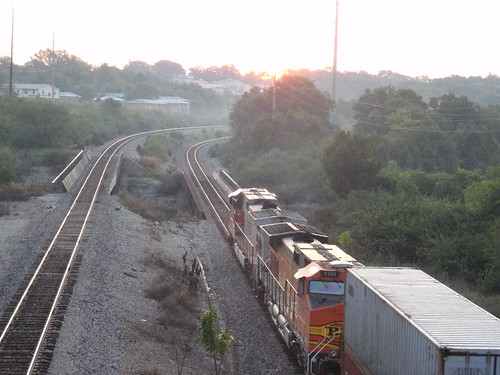 morning bridge train sunrise haze hazy bnsf freighttrain railroadbridges kirkwoodmo