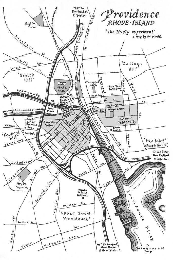 Hand-drawn Map of Providence, RI