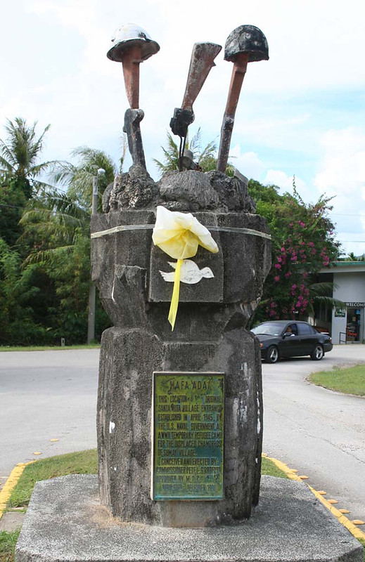 Santa Rita today is populated by residents of the pre-war village of Sumay (now federal property) and their descendants. This memorial in the middle of Santa Rita is dedicated to the Sumay villagers and people who died during the war.

Raph Unpingco/Guampedia