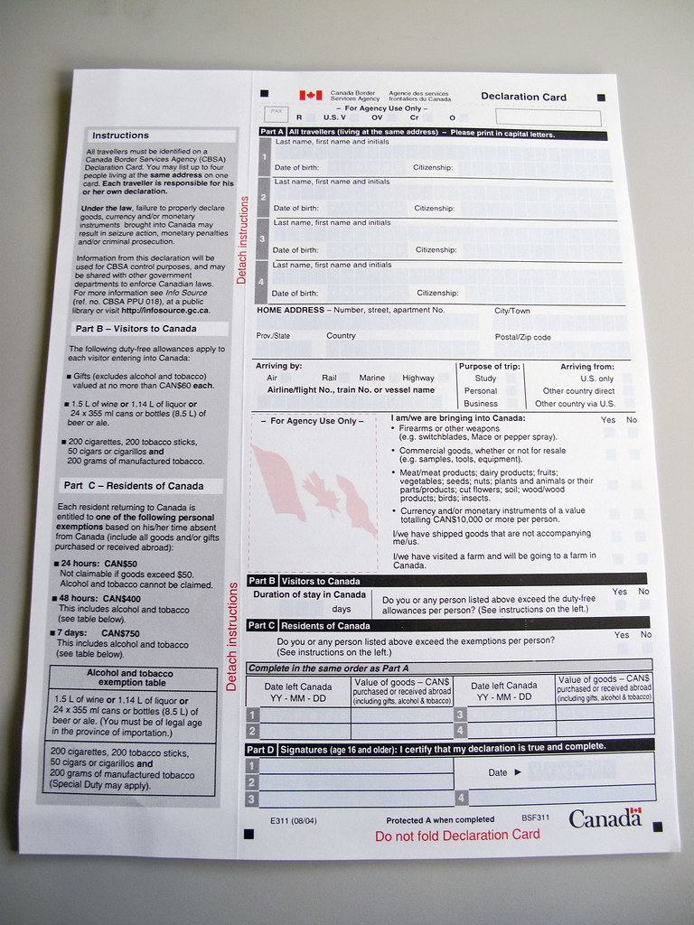 Canada Customs Declaration Card to Canada. Declare… Flickr