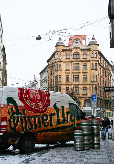 Prague - Pilsner Urquell beer truck making delivery