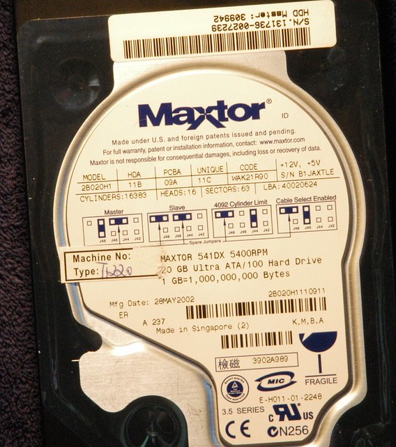 Maxtor 20GB hard drive