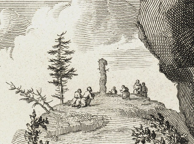 Nordic Sami people worshiping statue on top of a hill by Picart 1600's