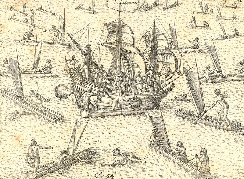 European trading ships were in contact with Chamorros before the time of Father Diego Luís de San Vitores’ mission in 1668. The contact caused Chamorros to be exposed to new diseases.

Theodor de Bry/Guam Public Library System