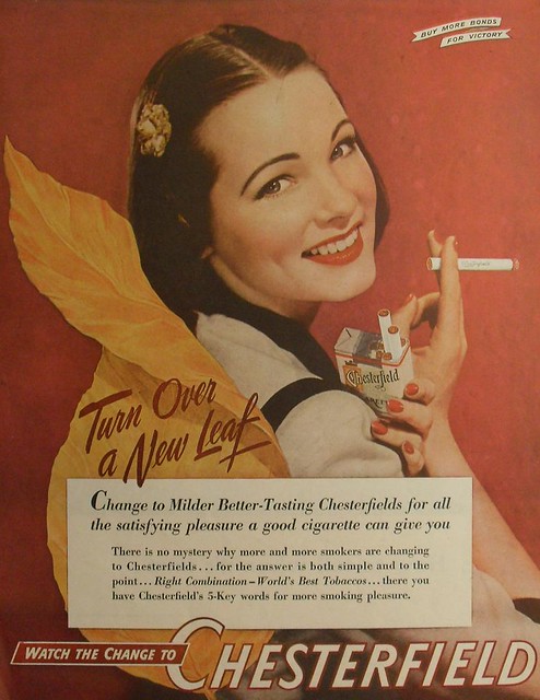 1944 CHESTERFIELD cigarettes 1940s glamour woman model smoking vintage advertisement