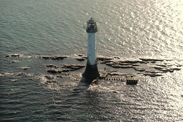 An aerial view of the Bell Rock lighthouse