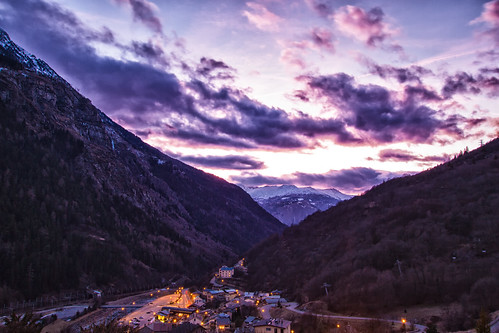 france valleys alps mountains snow hills village sky sunset clouds peaks savoie