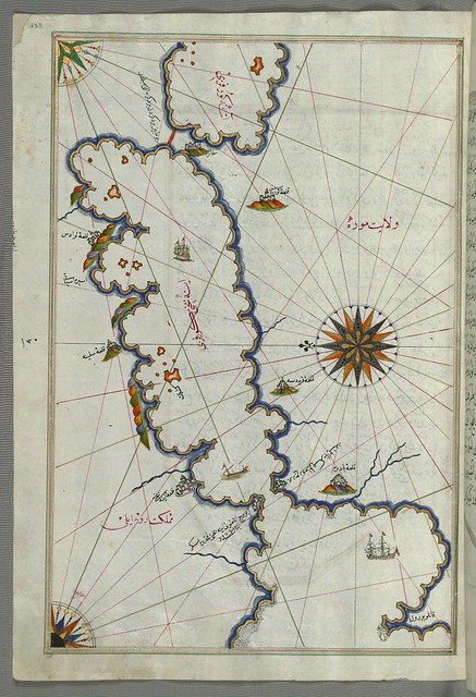 Illuminated Manuscript Map of Saronikos (Aiyina) Bay, from Book on Navigation, Walters Art Museum Ms. W.658, fol. 133a