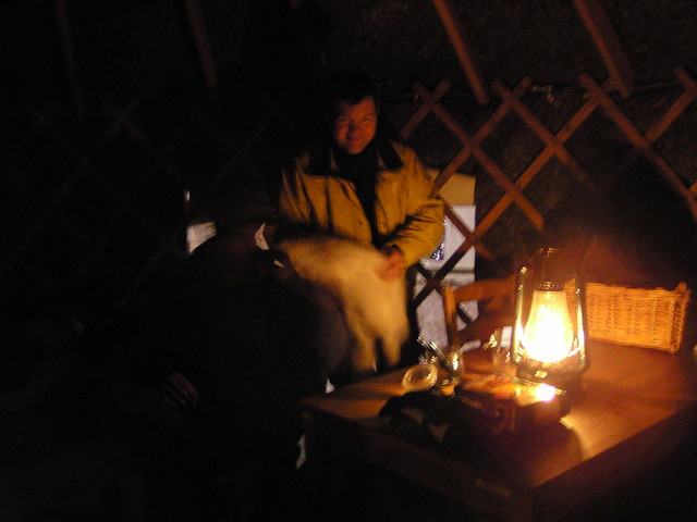 Inside a mongolian yurt, in Old Montreal during Winterfest
