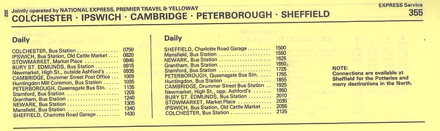 June 1983 National Express, Premier Travel & Yelloway route 355 timetable