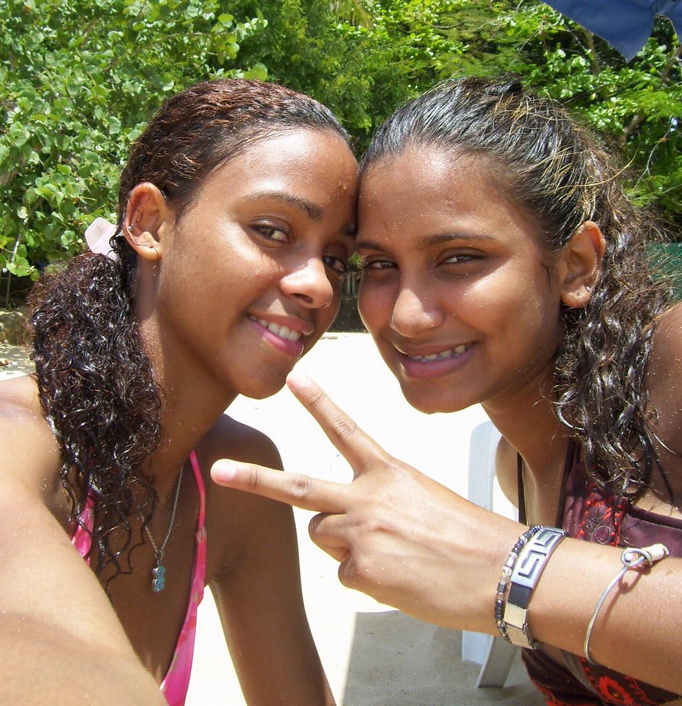 Cute Girls on Sosua Beach near Puerto Plata in the Dominican Republic. 