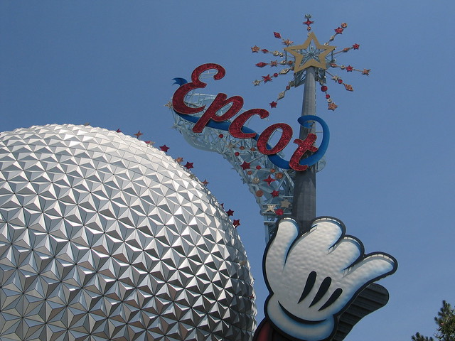 Epcot: Spaceship Earth before Mickey's hand and wand were removed