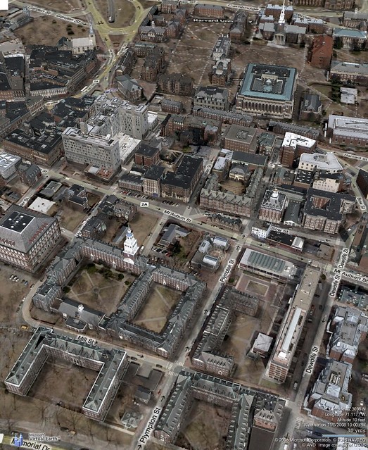 Harvard 3D map looking north from the river houses and including the the Holyoke Center, Widener Library, and Harvard Yard
