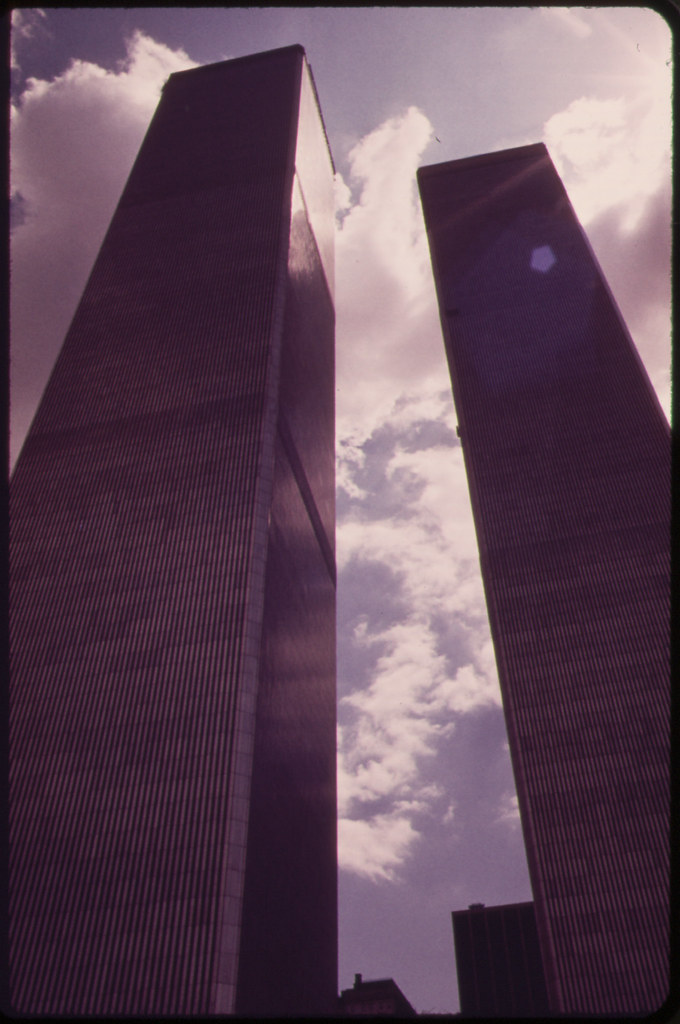 Towers of the World Trade Center in Lower Manhattan Seen From West Street 05/1973