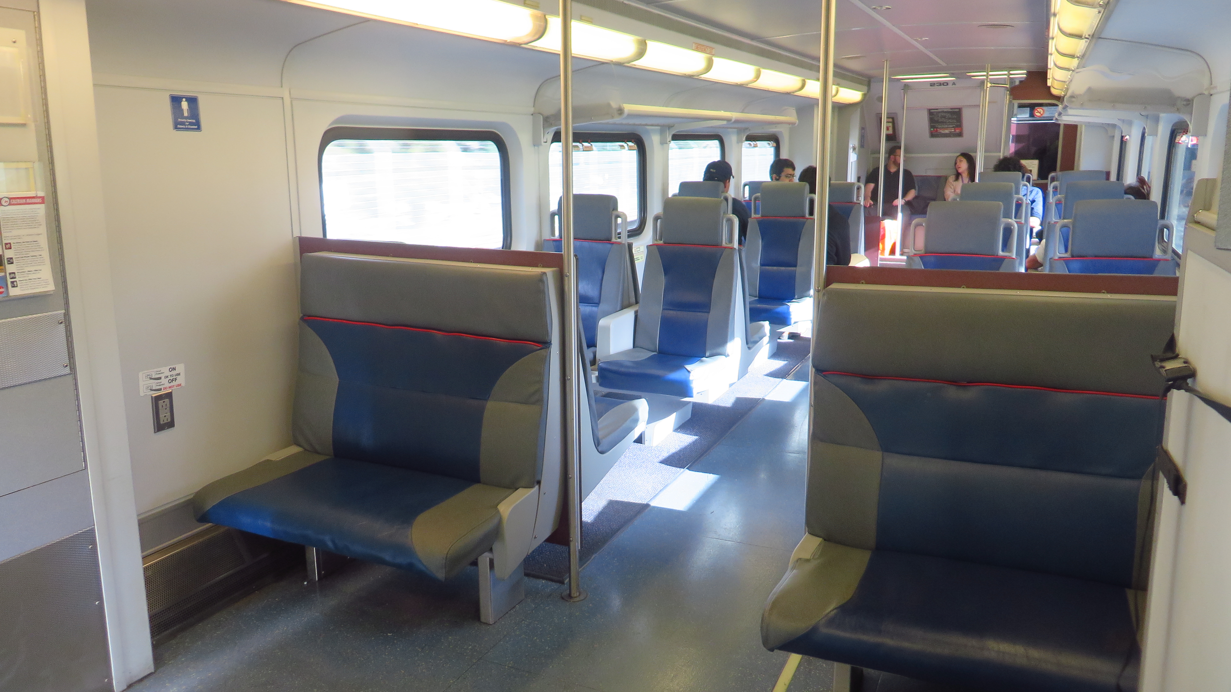 A view of the lower floor of a Bombardier Bilevel passenger car