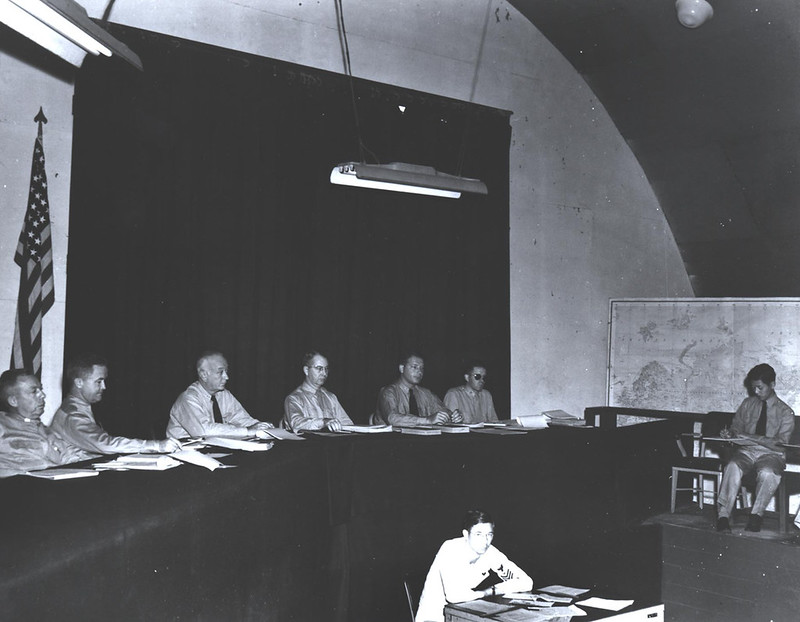 Former Japanese Admiral Chuichi Hare at the War Crimes Trial Building, 1948.

U.S. Army/Micronesian Area Research Center (MARC)