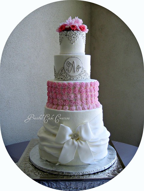 Elegant White, Pink and Silver Wedding Cake
