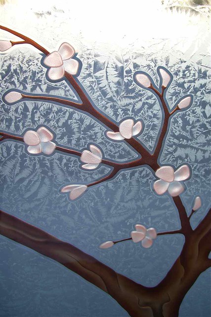 Etched glass, carved painted glass Cherry Blossom Tree by Sans Soucie Art Glass