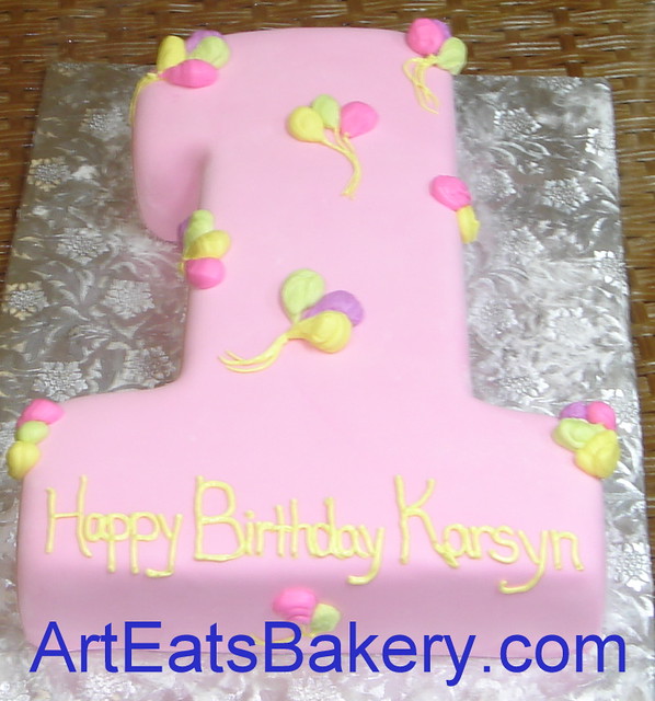 Number one custom 3D fondant birthday cake with balloons