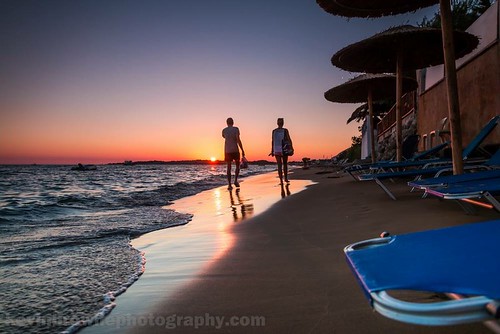 sunset sea vacation holiday restaurant sand san couple europe waves walk carlos romance greece corfu stroll lounger ionian kevinbrownephotography