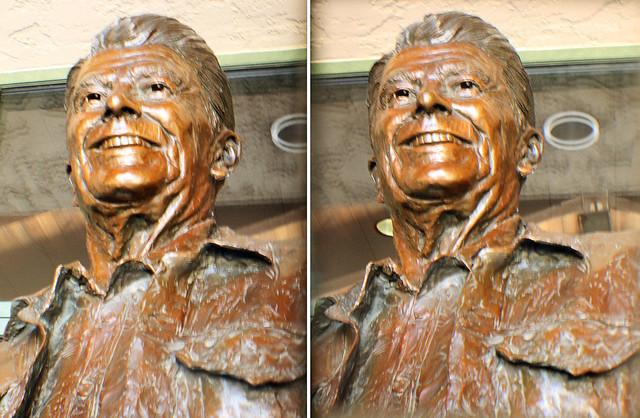 Reagan  crosview 3D, shot with converging prisms added to full frame Loreo lens