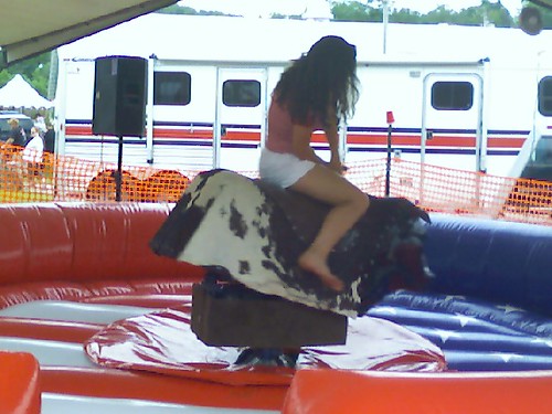 Megan riding the bull
