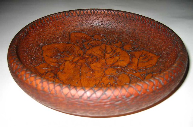Vintage Ornate Carved Wood Bowl Side