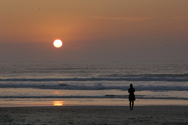 Girl on Ocean Beach at sunset.  San Francisco (2009)