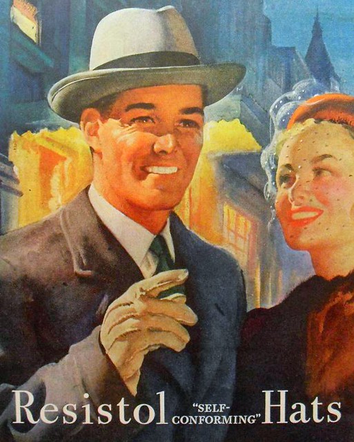 1940s men's fashion illustration vitnage advertisement RESISTOL HATS menswear