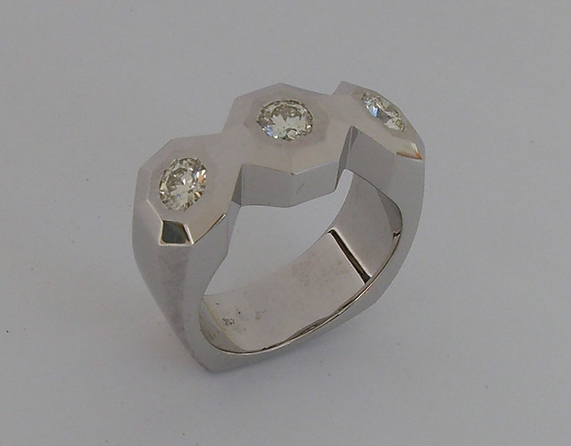 14K Three Octagon Diamond Ring / 2