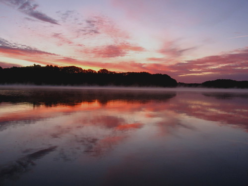 sky mist reflection water clouds sunrise river maine brunswick androscoggin topsham