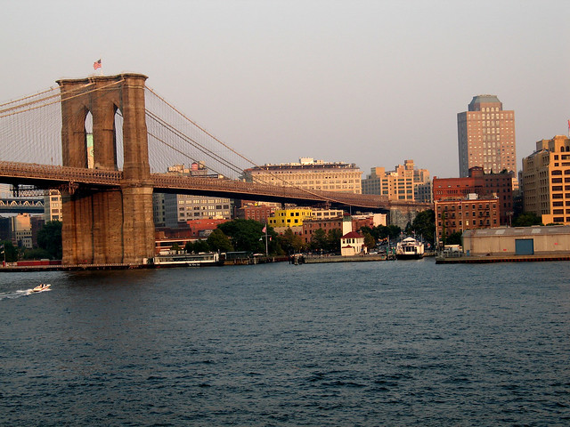 Brooklyn Bridge and Brooklyn as seen from the South Street Seaport in Manhattan