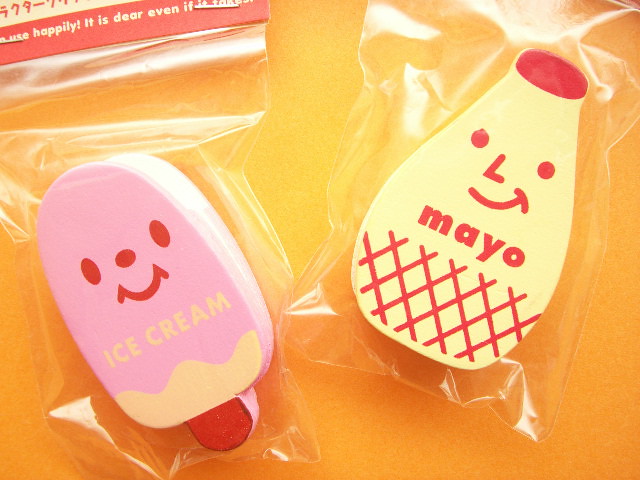 Kawaii Cute Zakka Wooden Clips Ice Cream & Mayo Happy Smile