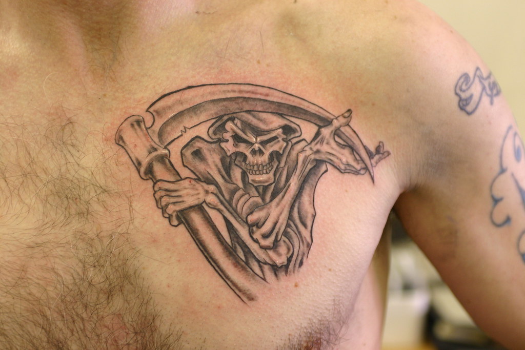Neckboneink TattooGallery  Grim reaper chest piece tattoo By Mike Harmon  NeckBone Looking to book an appointment Email us or give the shop a  call Shop Email nbineckboneinkcom Shop Number 4843288760 Our
