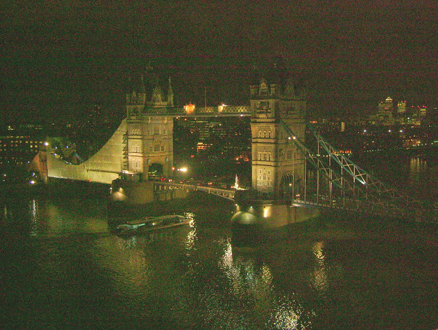 Night View of The River Thames, Tower Bridge and Canary Wharf from The London Living Room, City Hall on 2 December 2009
